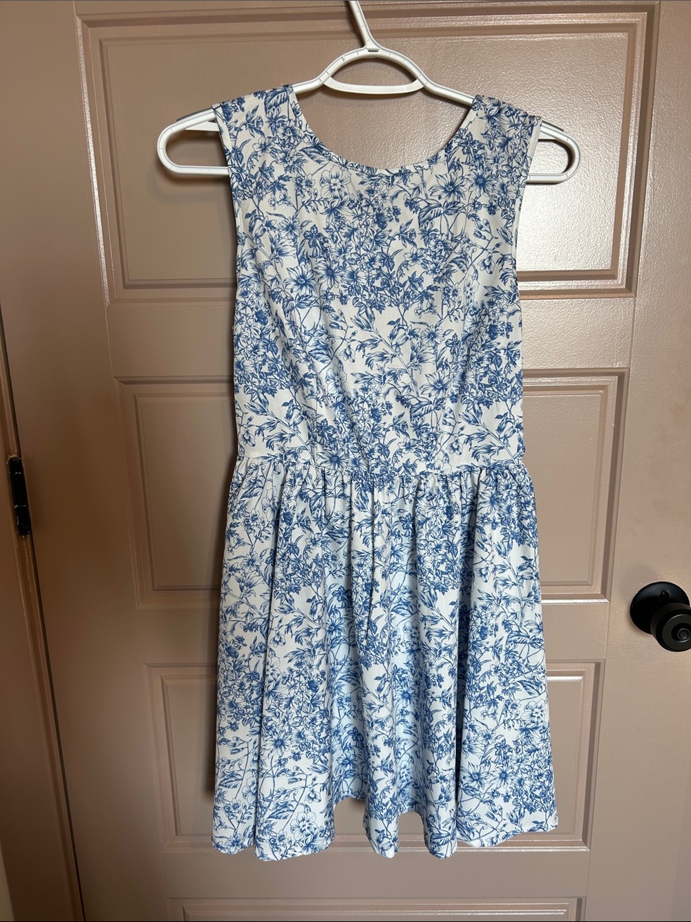 SHEIN White Dress with Blue Floral Pattern